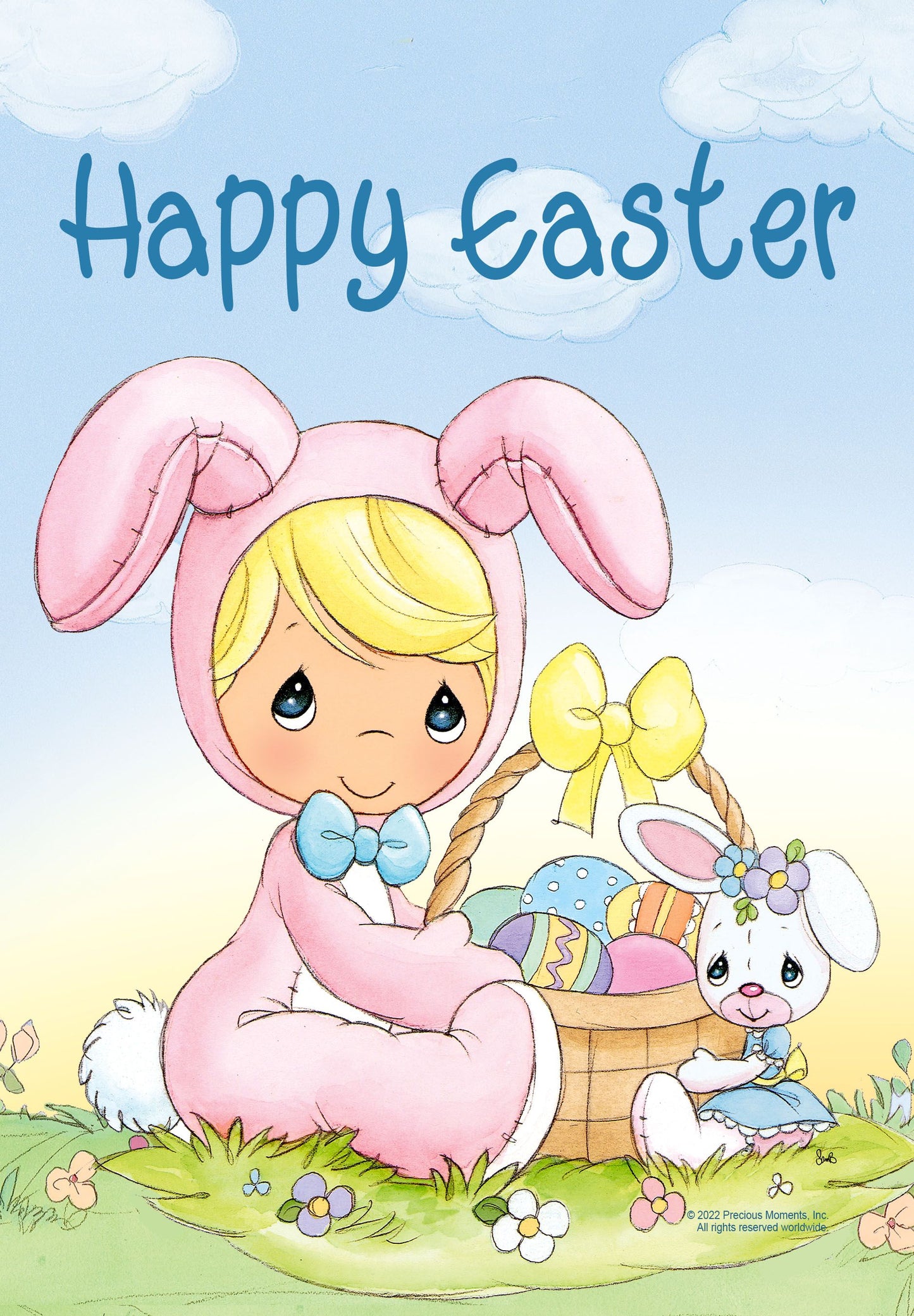 Precious Moments Happy Easter Pink Bunny Garden Flag ( 3 items per case )
