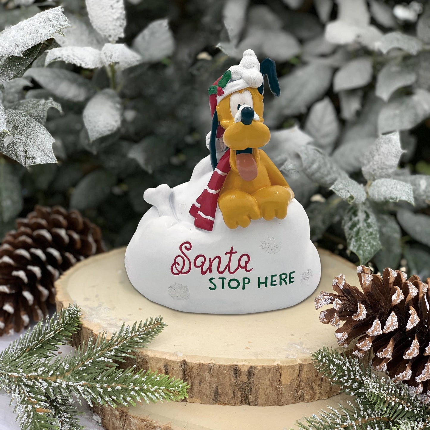 Disney Pluto Santa Stops Here Glittery Snow Scene ( 4 items per case )