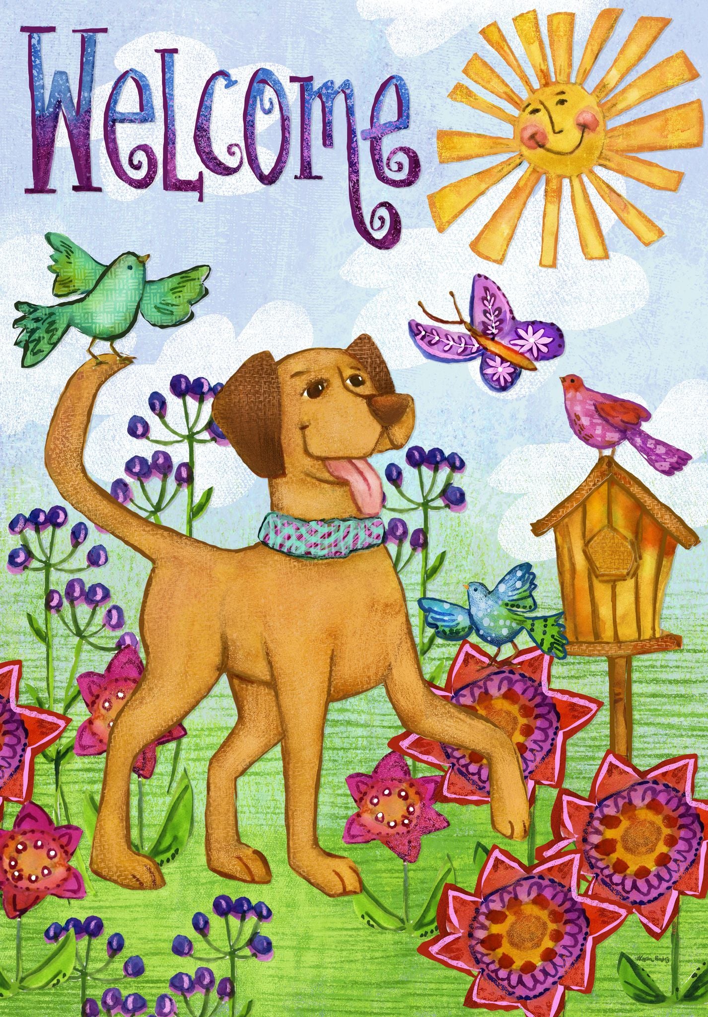 Dog Stroll Through Flowers Garden Flag ( 3 items per case )