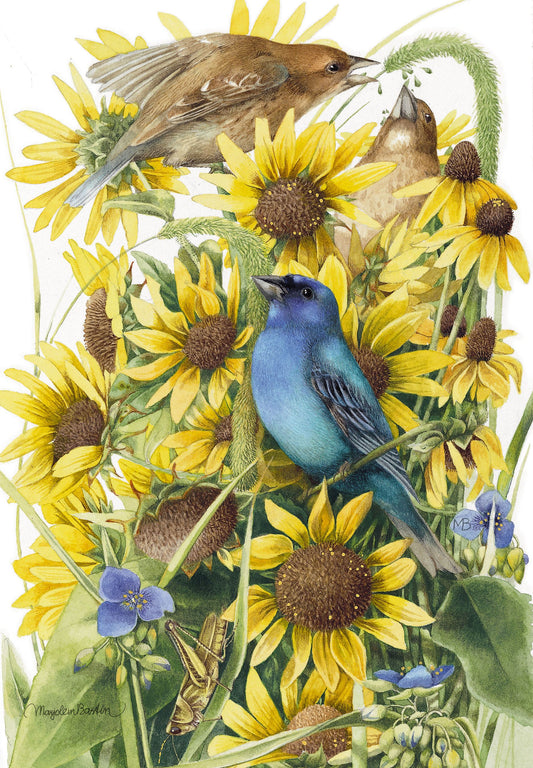 Indigo Bunting and Sunflowers Garden Flag ( 3 items per case )